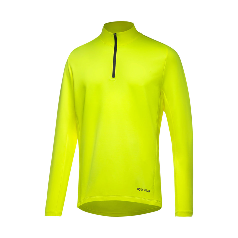 Angled-front view of the GOREWEAR Men's Everyday Mid 1/4-Zip in the Neon Yellow colourway. (8503980654754)