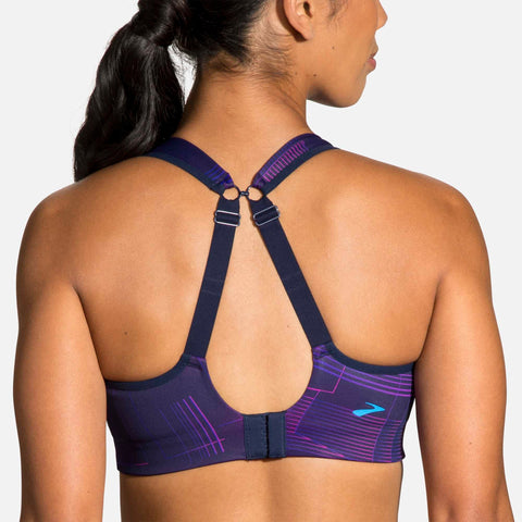 The back of a model who is wearing the women's Brooks Drive Convertable Run Bra