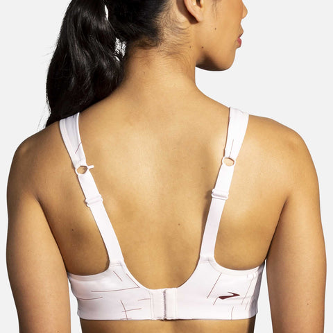 The back of a model who is wearing the women's Brooks Drive Convertable Run Bra