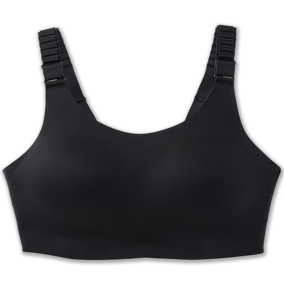 Front view of a Brooks Women's Scoopback 2.0 Sports Bra in the Black colourway. (8636841099426)