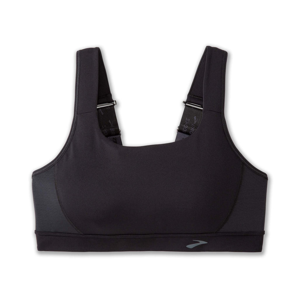 Front view of the Brooks Women's Convertible 2.0 Sports Bra in the Black colourway. (8636795551906)