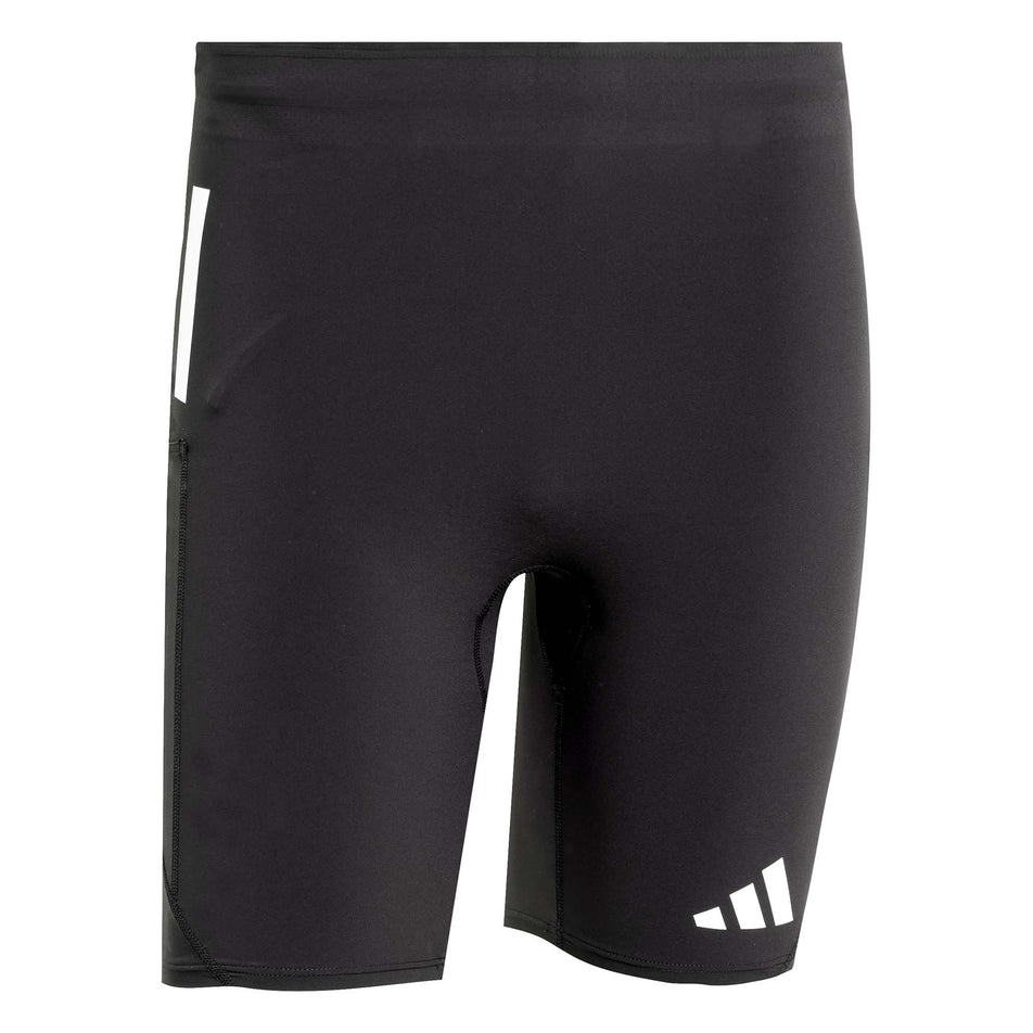 Front view of  the adidas Men's Adizero Short Tight in the Black colourway. (8566625599650)