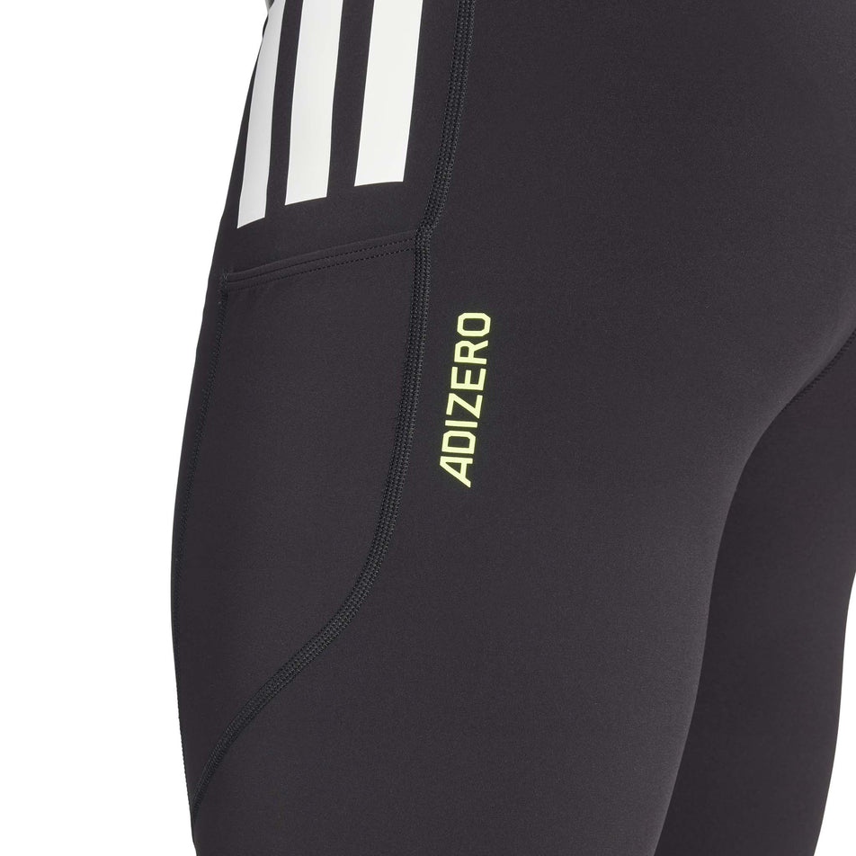 Side view of the adidas Men's Adizero Short Tight in the Black colourway. (8566625599650)