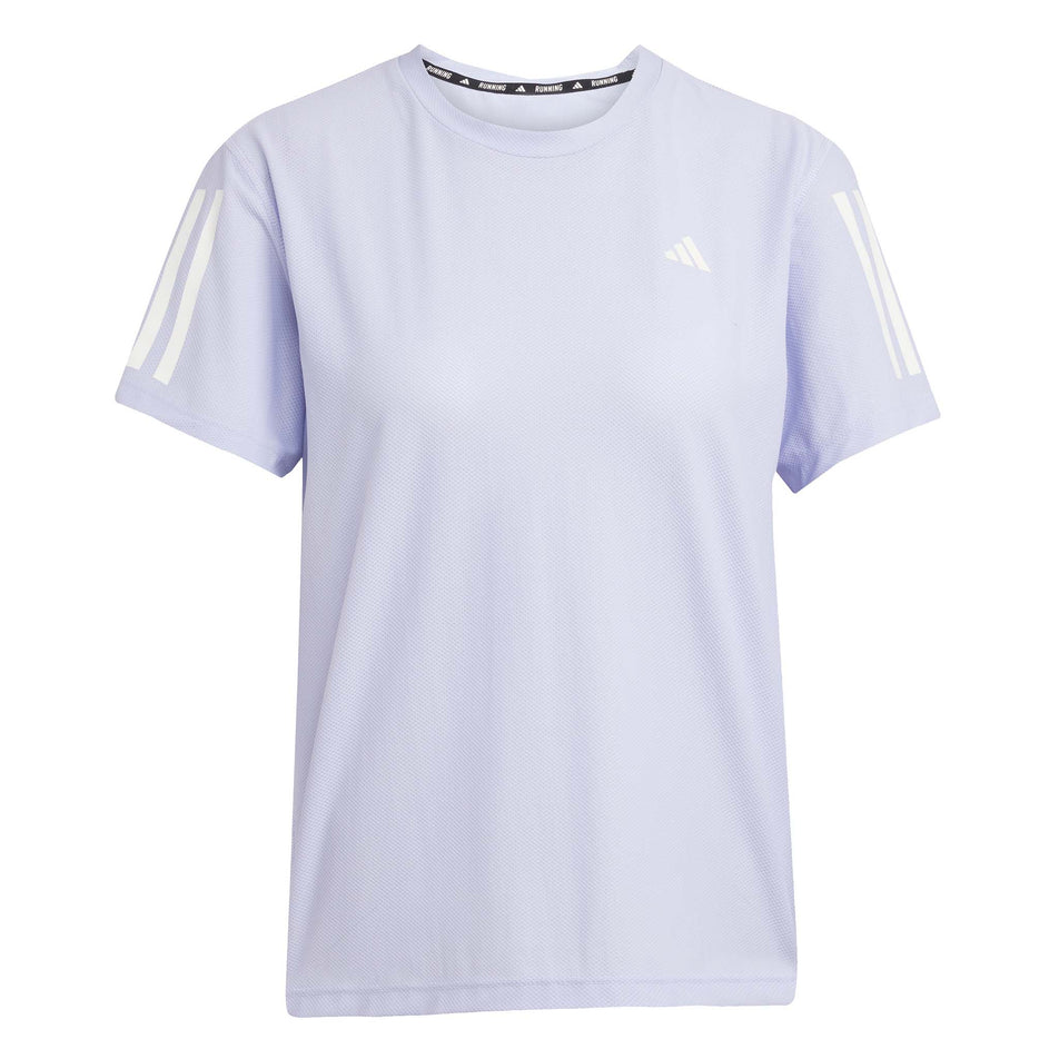 Front view of the adidas Women's Own The Run Base Tee in the Violet Tone colourway. (8567459840162)