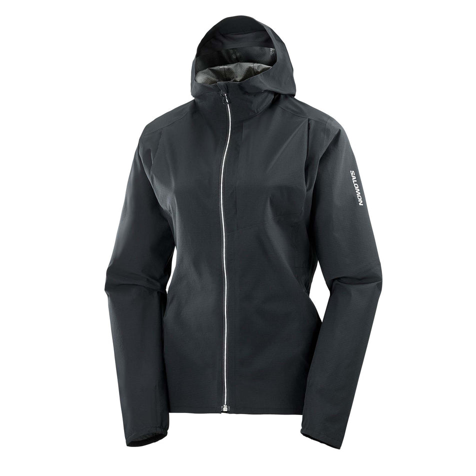 Front view of a Salomon Women's Bonatti Trail Jacket in the Deep Black colourway (8157861019810)