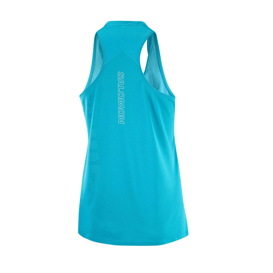 Back of a Salomon Women's Sense Aero GFX Singlet in the Tahitian Tide/Peacock Blue colourway (8157872914594)