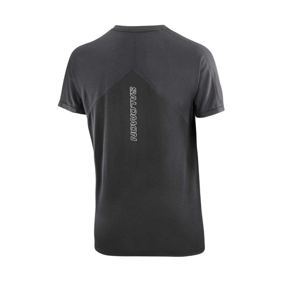 Back view of a Salomon Women's Sense Aero Short Sleeve T-Shirt in the Deep Black colourway. (8462977695906)