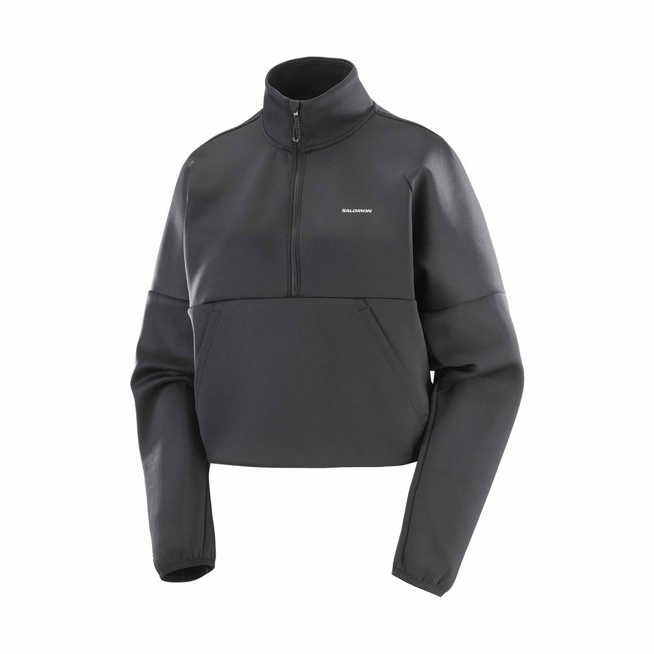 Front view of the Salomon Women's SHKout Half Zip Midlayer in the Deep Black colourway. (8575544721570)