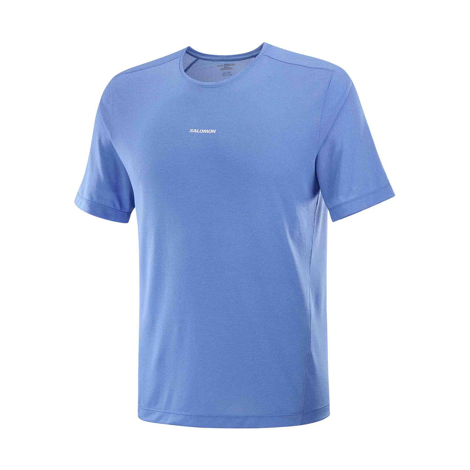 Front view of the Salomon Men's SHKout Core Short Sleeve T-Shirt in the Ultramarine colourway. (8577971421346)