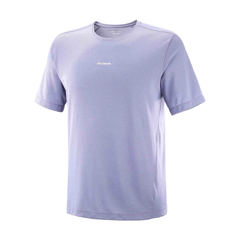 Front view of the Salomon Men's SHKout Core Short Sleeve T-Shirt in the Blue Granite colourway. (8575590105250)