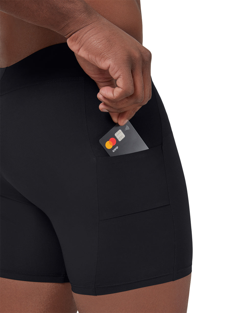 close up of card pocket ON hybrid shorts