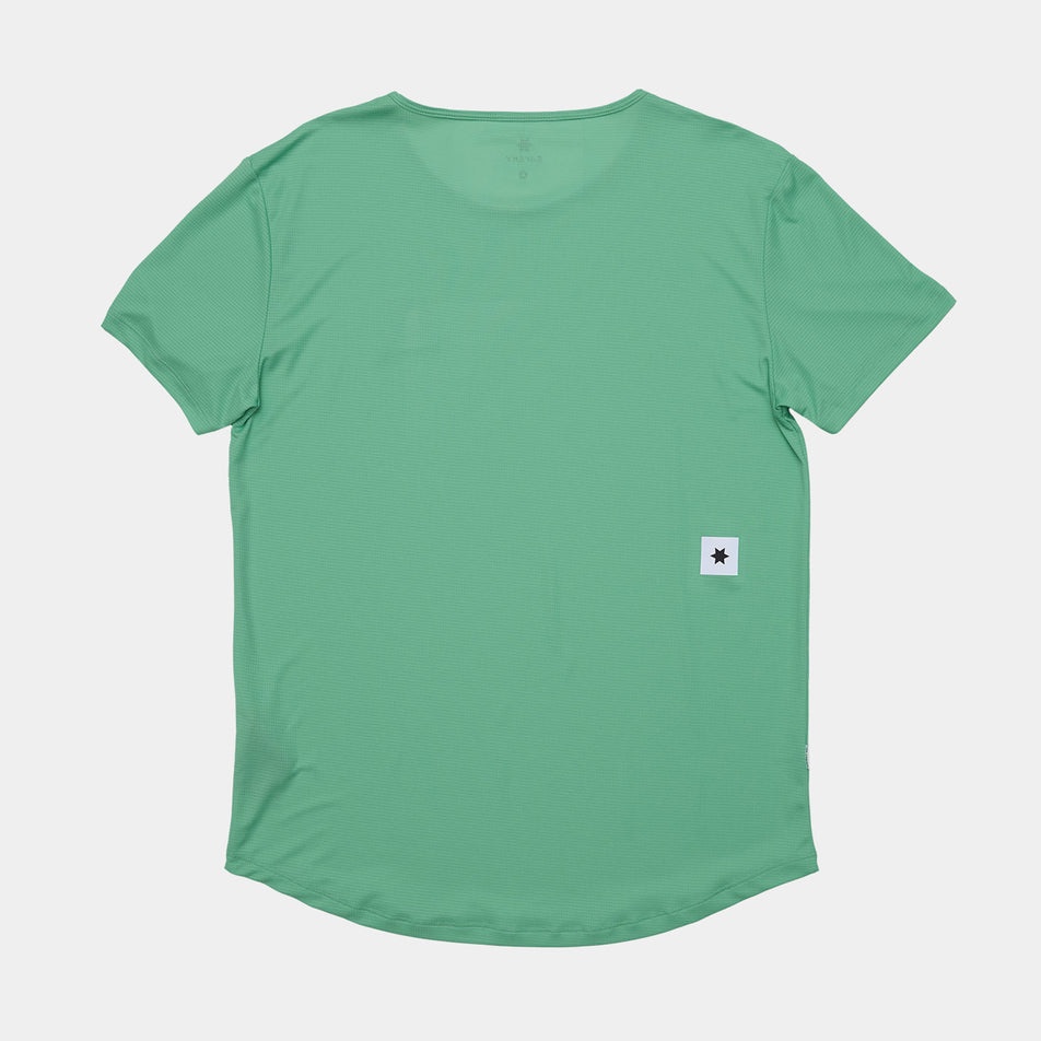 Back view of a SAYSKY Men's Reactive Flow T-Shirt in the Green AOP colourway. (8628407533730)