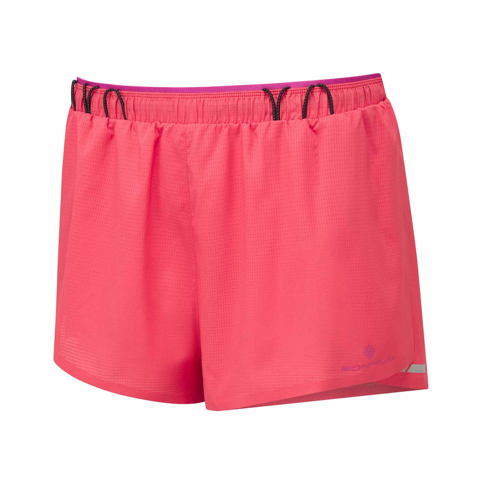 The front of the Ronhill Women's Tech Race Short in the Sunset/Razzmatazz colourway. (8583360315554)