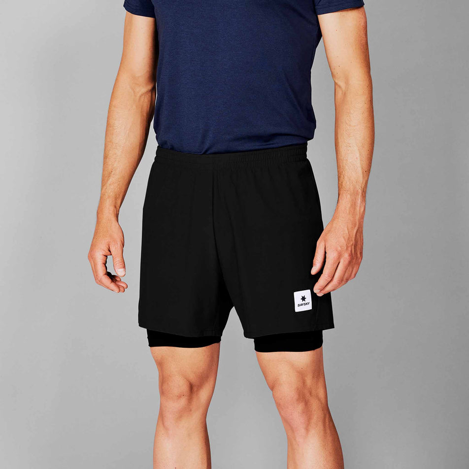 Front view of a model wearing the SAYSKY Men's 2 In 1 Pace Shorts 5