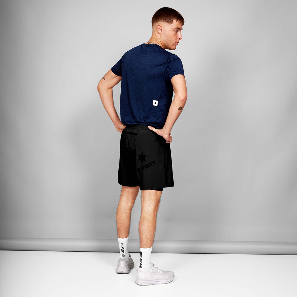 Back view of a model wearing the SAYSKY Men's Clean Combat Pro T-Shirt in the Blue colourway. (8730925400226)