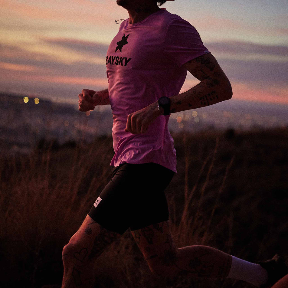 Side view of a model wearing the SAYSKY Men's Flow+ Race Short Tights 7